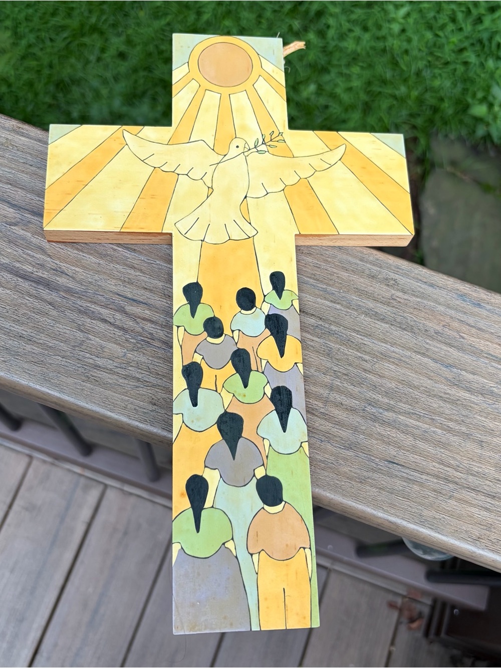 Vintage 80s La Palma Chalatenango El Salvador Folk Art Peace Cross Hand Painted